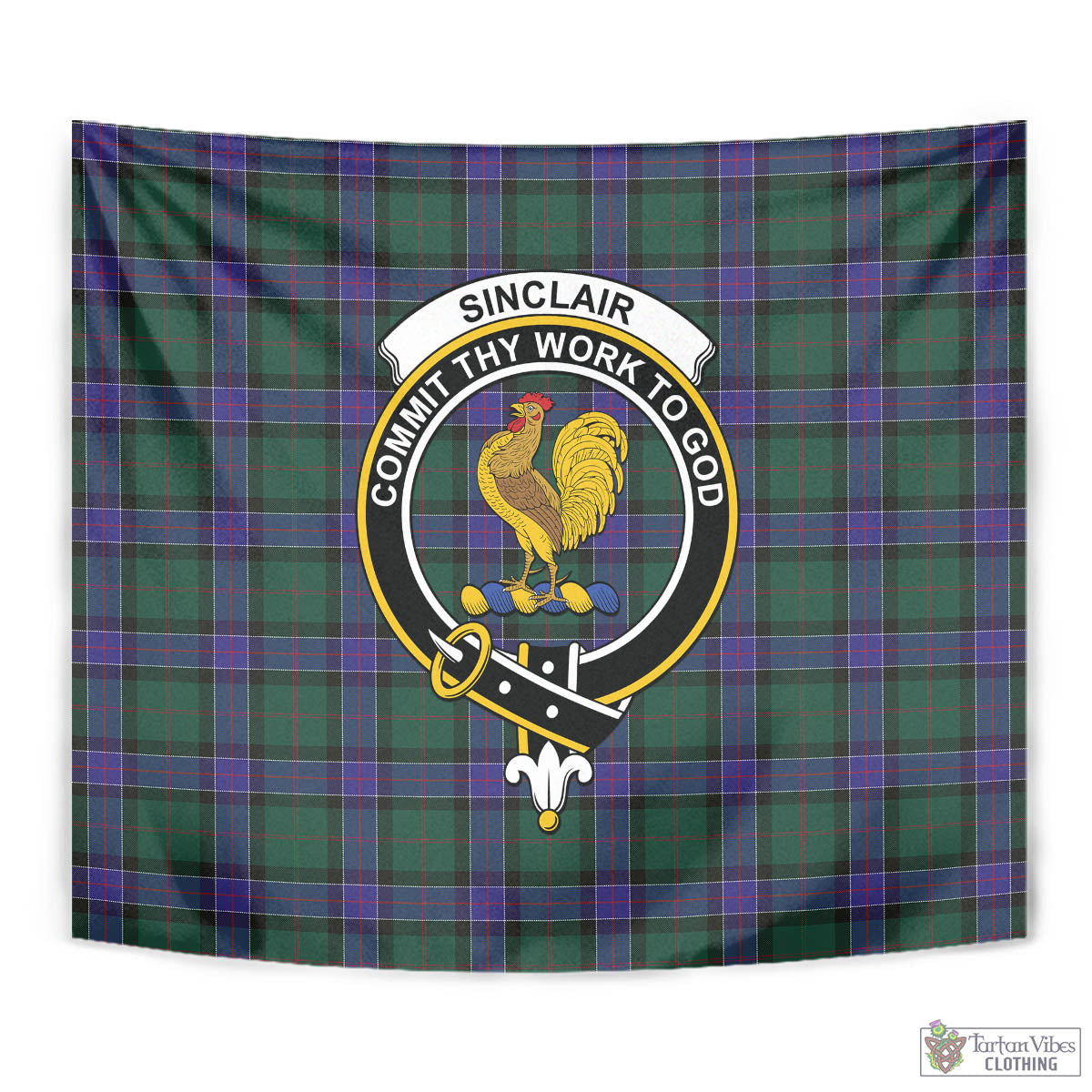 Tartan Vibes Clothing Sinclair Hunting Modern Tartan Tapestry Wall Hanging and Home Decor for Room with Family Crest