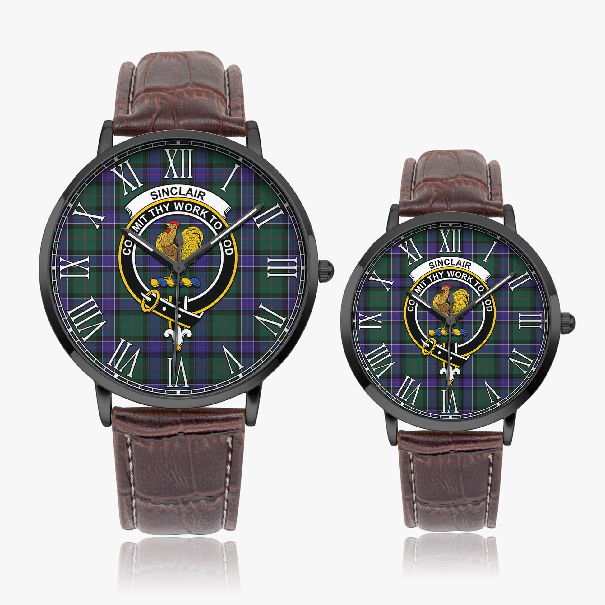 Sinclair Hunting Modern Tartan Family Crest Leather Strap Quartz Watch - Tartanvibesclothing