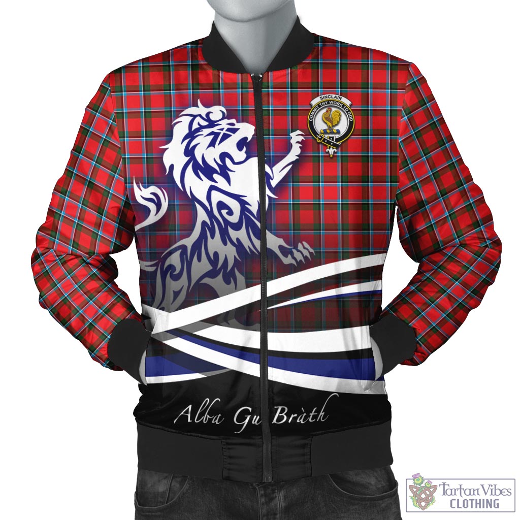 Tartan Vibes Clothing Sinclair Modern Tartan Bomber Jacket with Alba Gu Brath Regal Lion Emblem