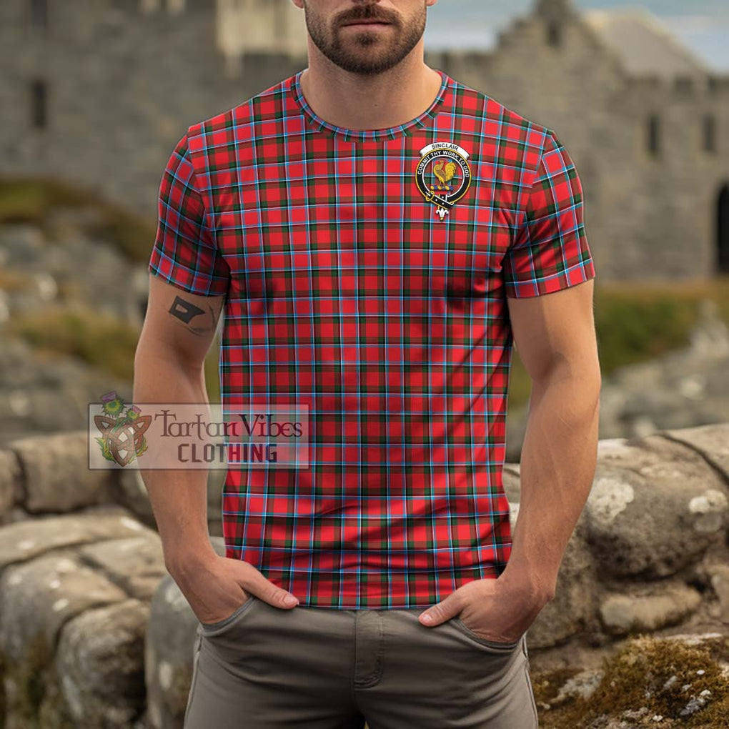 Sinclair Modern Tartan Cotton T-Shirt with Family Crest Men's Shirt - Tartanvibesclothing Shop