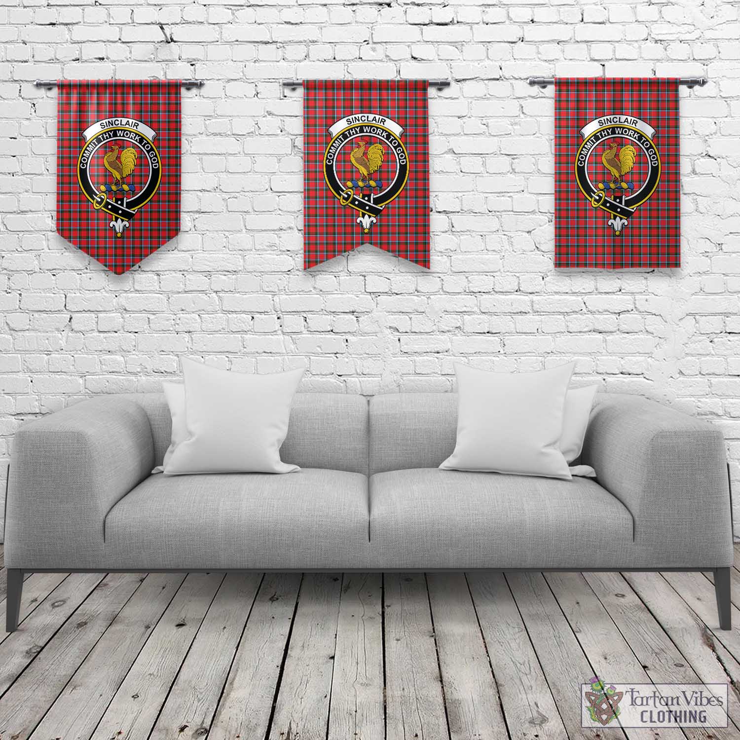 Tartan Vibes Clothing Sinclair Modern Tartan Gonfalon, Tartan Banner with Family Crest