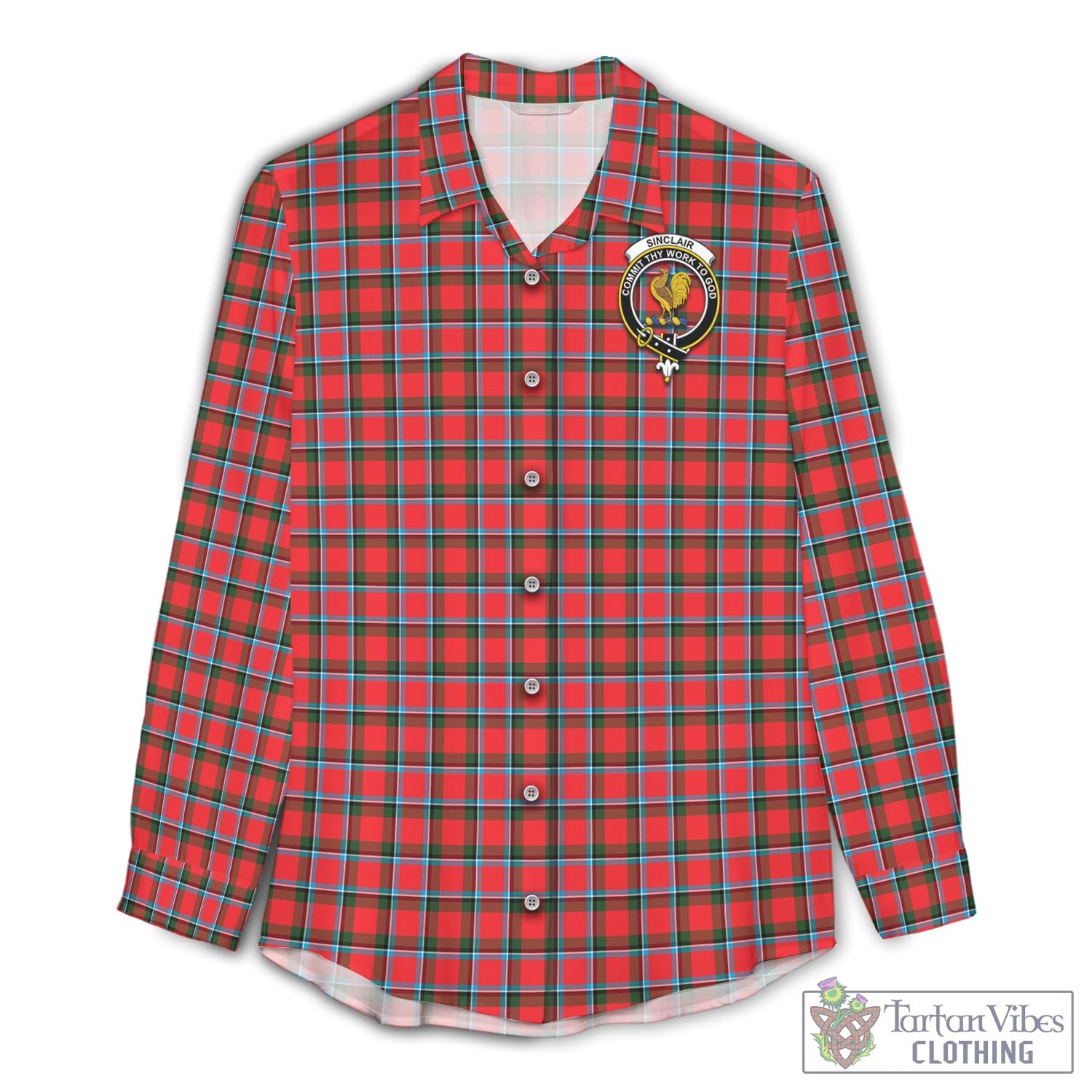 Tartan Vibes Clothing Sinclair Modern Tartan Womens Casual Shirt with Family Crest