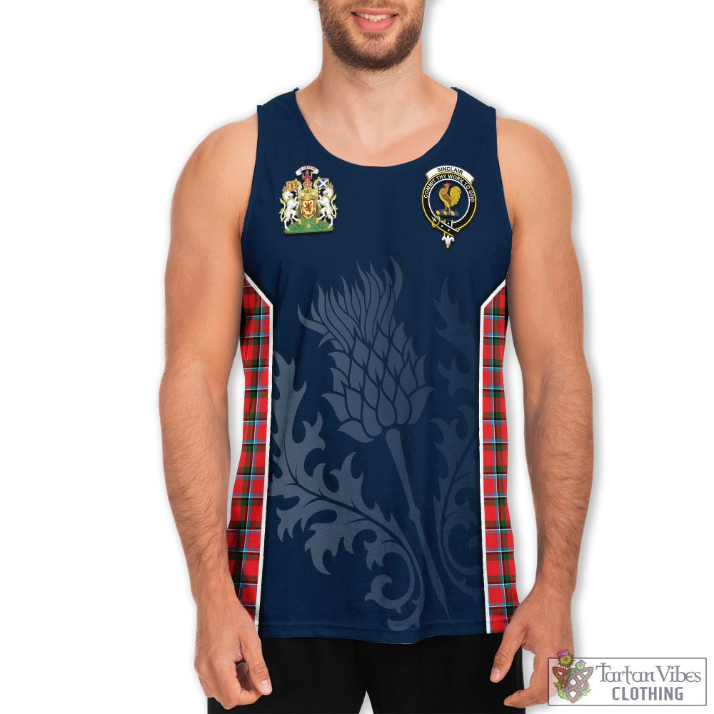 Tartan Vibes Clothing Sinclair Modern Tartan Men's Tanks Top with Family Crest and Scottish Thistle Vibes Sport Style