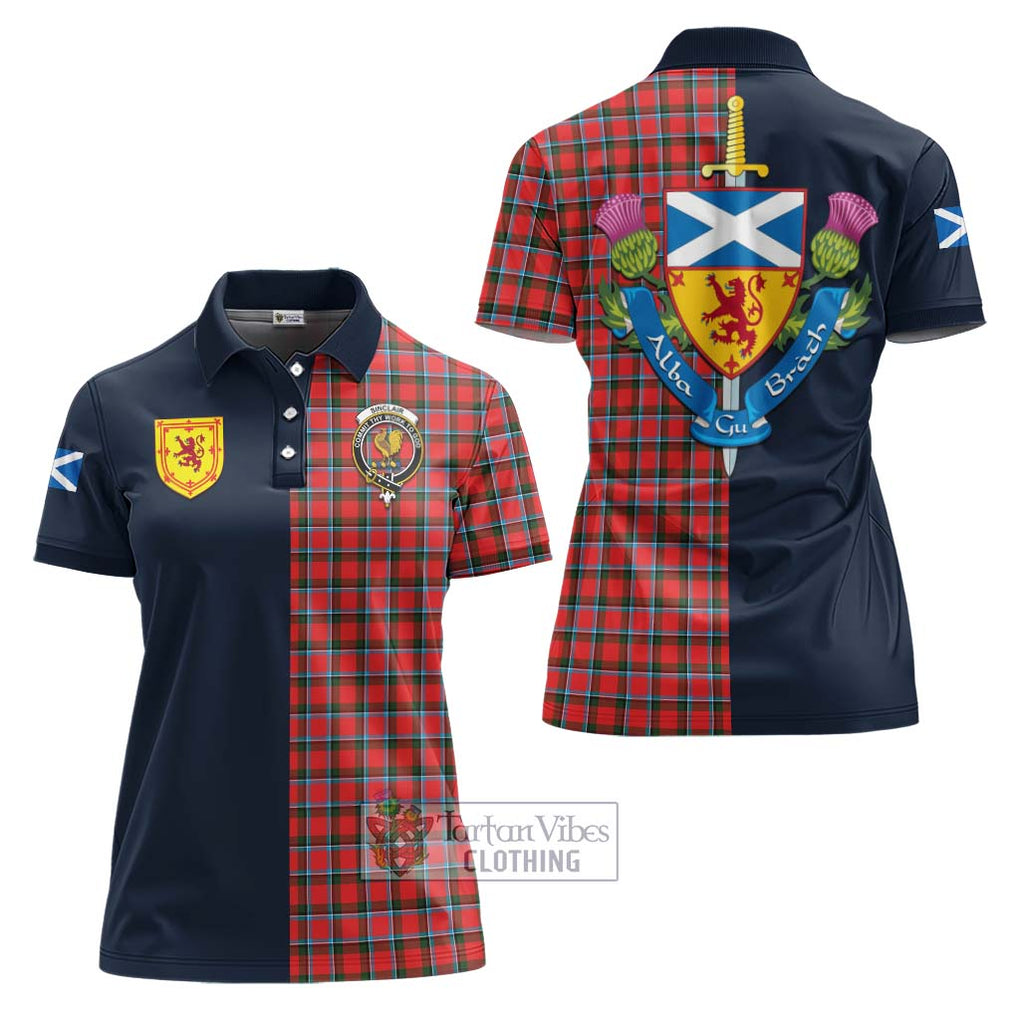 Tartan Vibes Clothing Sinclair Modern Tartan Women's Polo Shirt with Scottish Lion Royal Arm Half Style