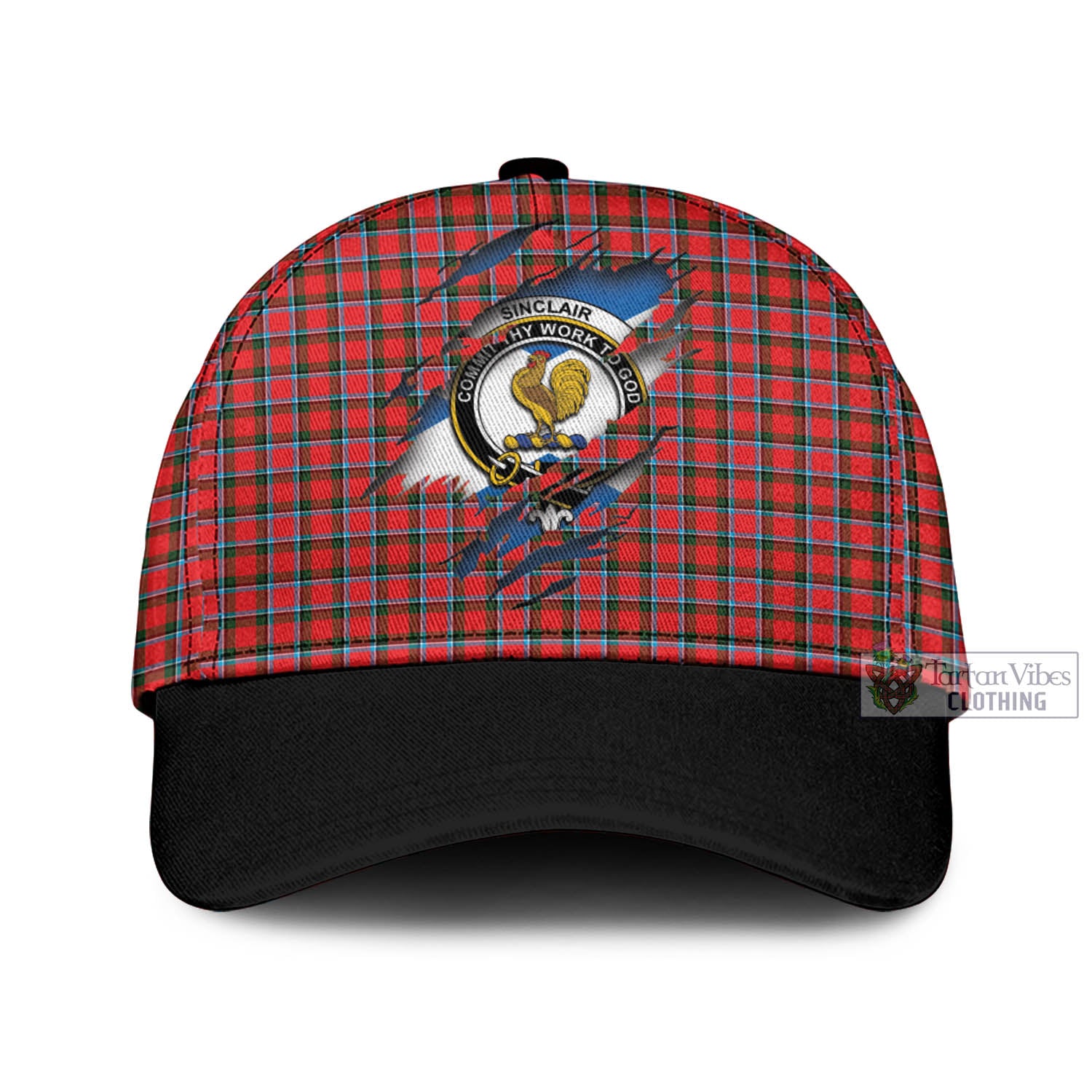 Tartan Vibes Clothing Sinclair Modern Tartan Classic Cap with Family Crest In Me Style