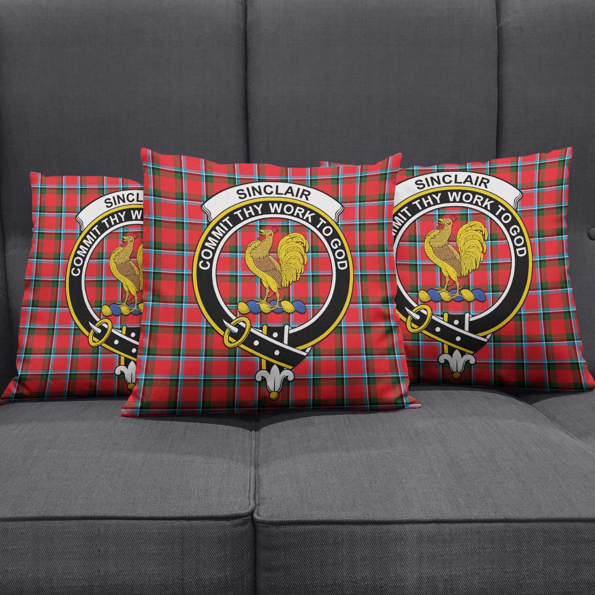 Sinclair Modern Tartan Pillow Cover with Family Crest Square Pillow Cover - Tartanvibesclothing