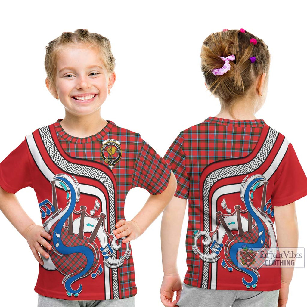 Tartan Vibes Clothing Sinclair Modern Tartan Kid T-Shirt with Epic Bagpipe Style