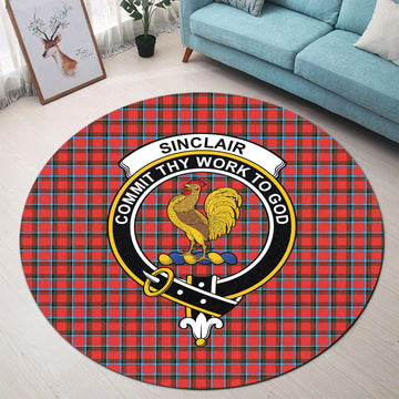 Sinclair Modern Tartan Round Rug with Family Crest