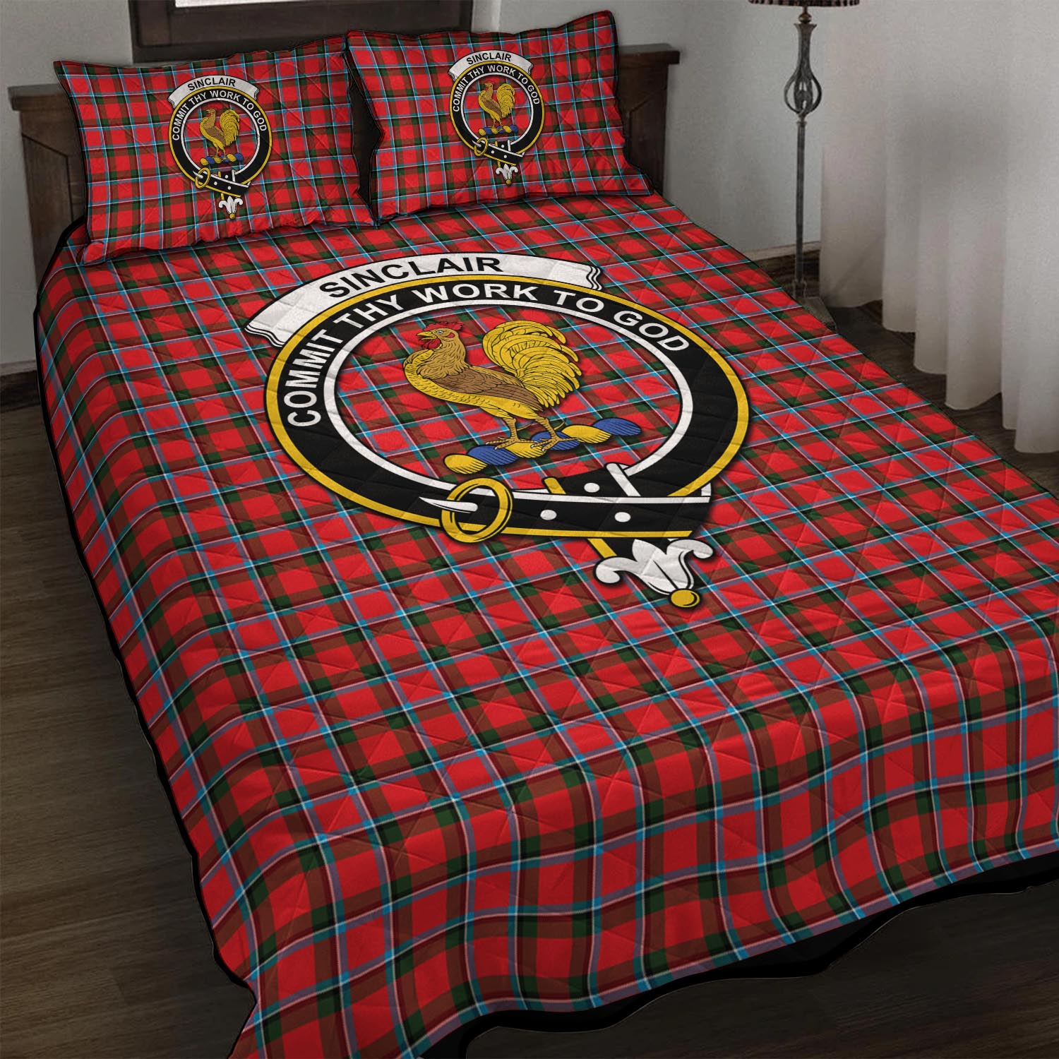 Sinclair Modern Tartan Quilt Bed Set with Family Crest - Tartan Vibes Clothing