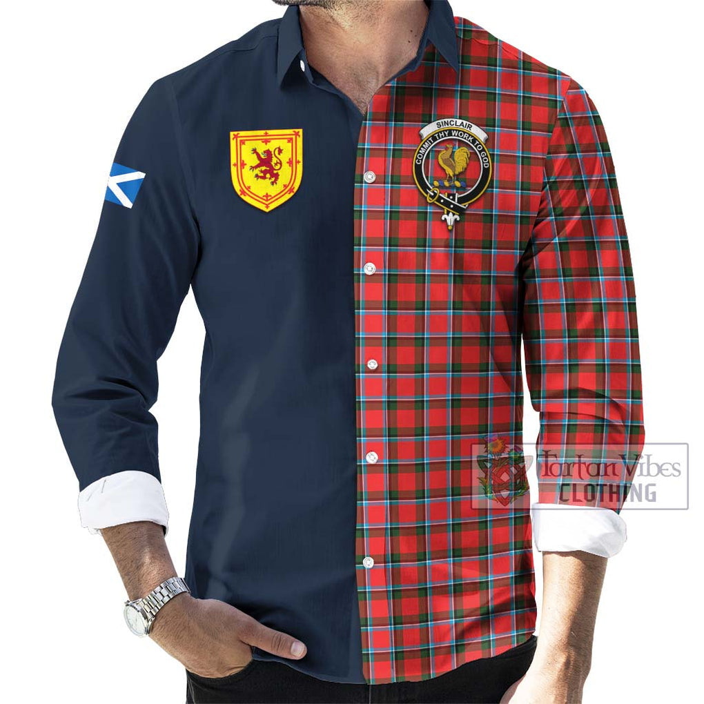 Tartan Vibes Clothing Sinclair Modern Tartan Long Sleeve Button Shirt with Scottish Lion Royal Arm Half Style