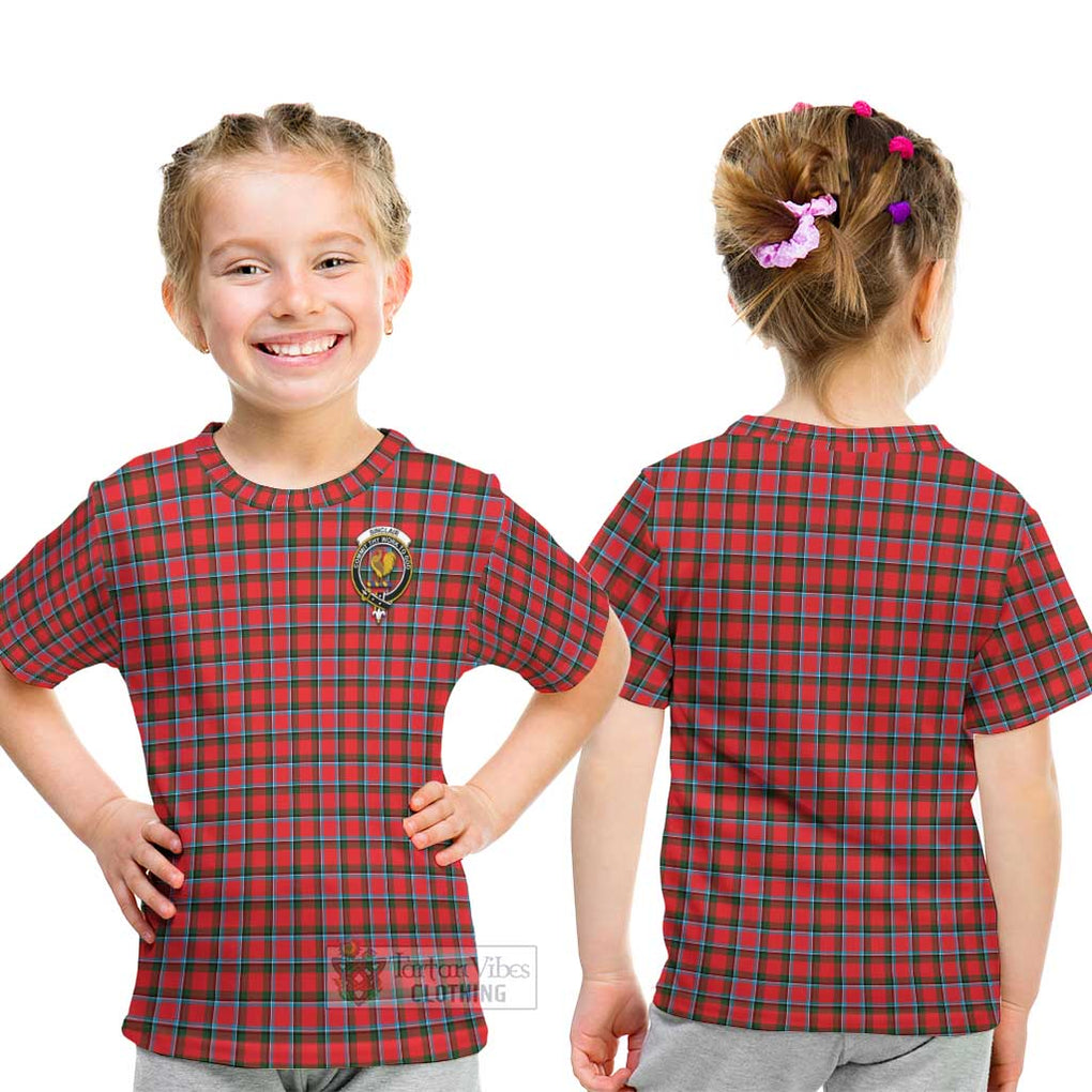 Sinclair Modern Tartan Kid T-Shirt with Family Crest - Tartanvibesclothing Shop