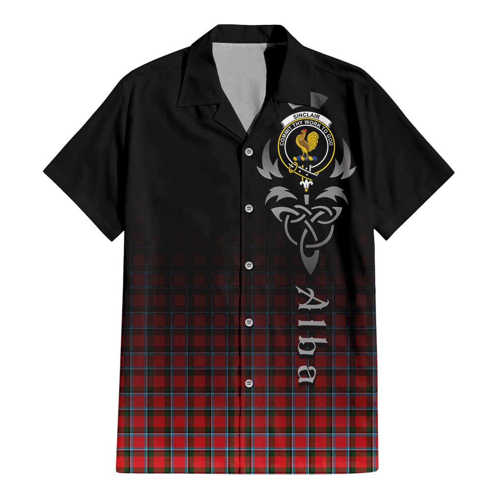 Tartan Vibes Clothing Sinclair Modern Tartan Short Sleeve Button Up Featuring Alba Gu Brath Family Crest Celtic Inspired