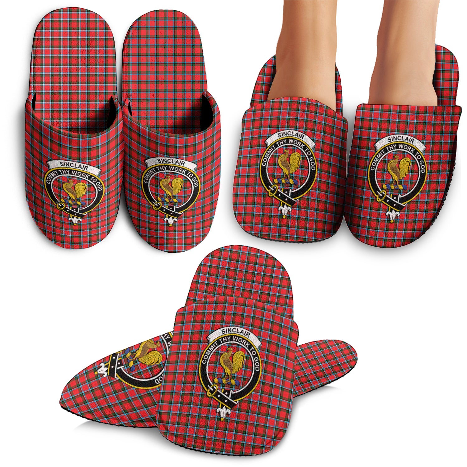 Sinclair Modern Tartan Home Slippers with Family Crest - Tartan Vibes Clothing