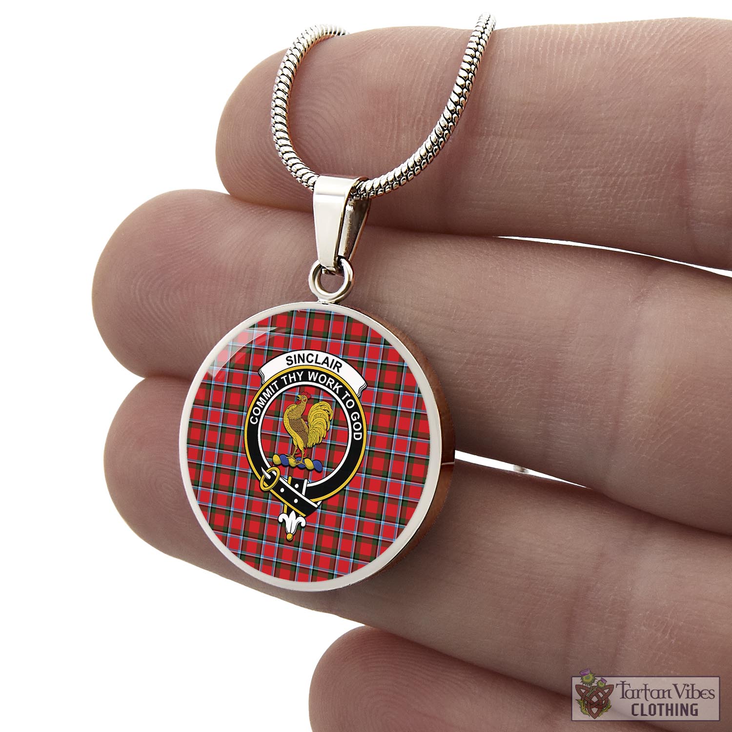 Tartan Vibes Clothing Sinclair Modern Tartan Circle Necklace with Family Crest