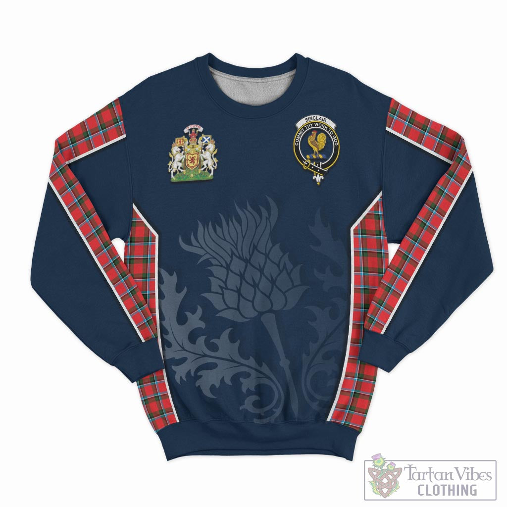 Tartan Vibes Clothing Sinclair Modern Tartan Sweatshirt with Family Crest and Scottish Thistle Vibes Sport Style