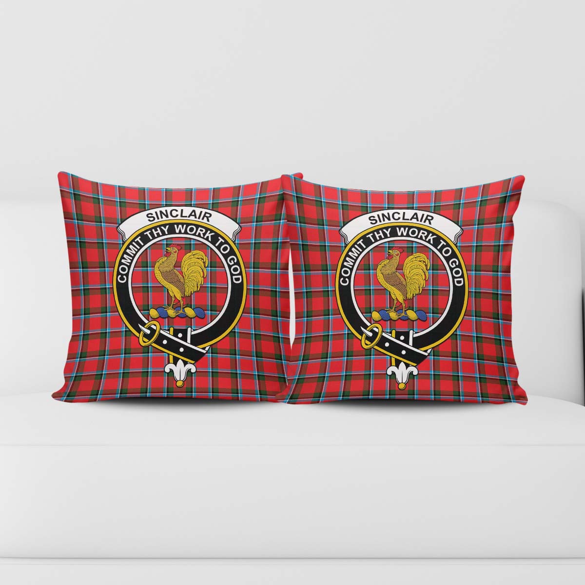 Sinclair Modern Tartan Pillow Cover with Family Crest - Tartanvibesclothing