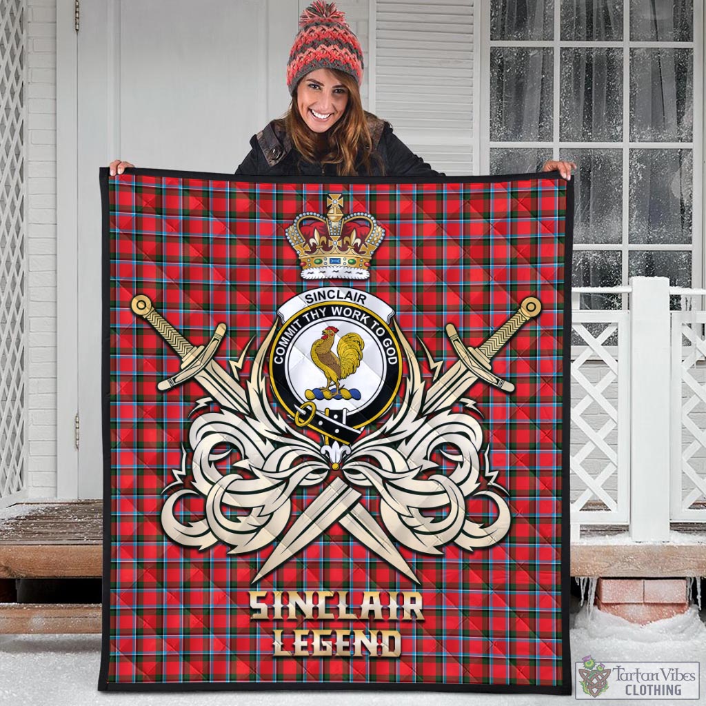 Tartan Vibes Clothing Sinclair Modern Tartan Quilt with Clan Crest and the Golden Sword of Courageous Legacy