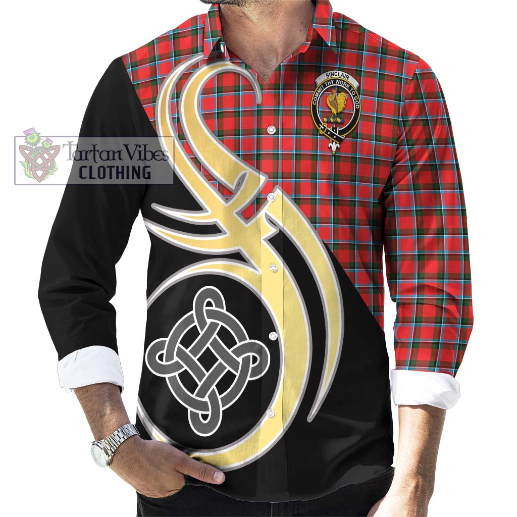 Sinclair Modern Tartan Long Sleeve Button Shirt with Family Crest and Celtic Symbol Style - Tartan Vibes Clothing