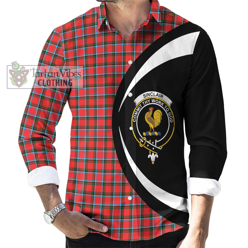 Sinclair Modern Tartan Long Sleeve Button Up with Family Crest Circle Style - Tartan Vibes Clothing