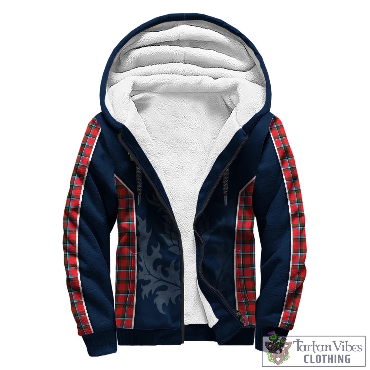 Tartan Vibes Clothing Sinclair Modern Tartan Sherpa Hoodie with Family Crest and Scottish Thistle Vibes Sport Style