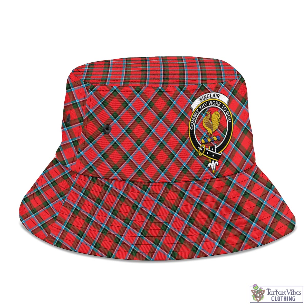 Tartan Vibes Clothing Sinclair Modern Tartan Bucket Hat with Family Crest