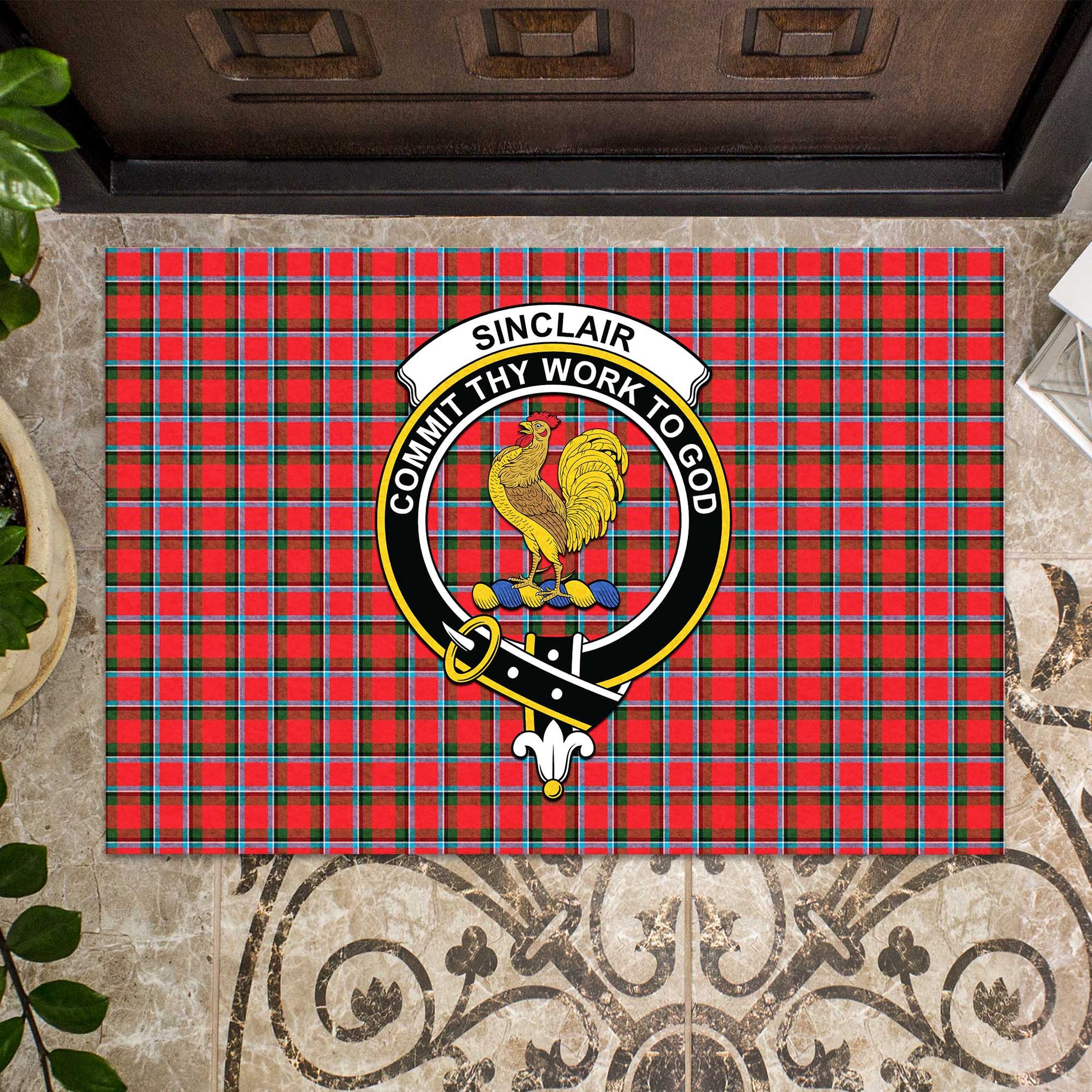 Sinclair Modern Tartan Door Mat with Family Crest - Tartanvibesclothing Shop