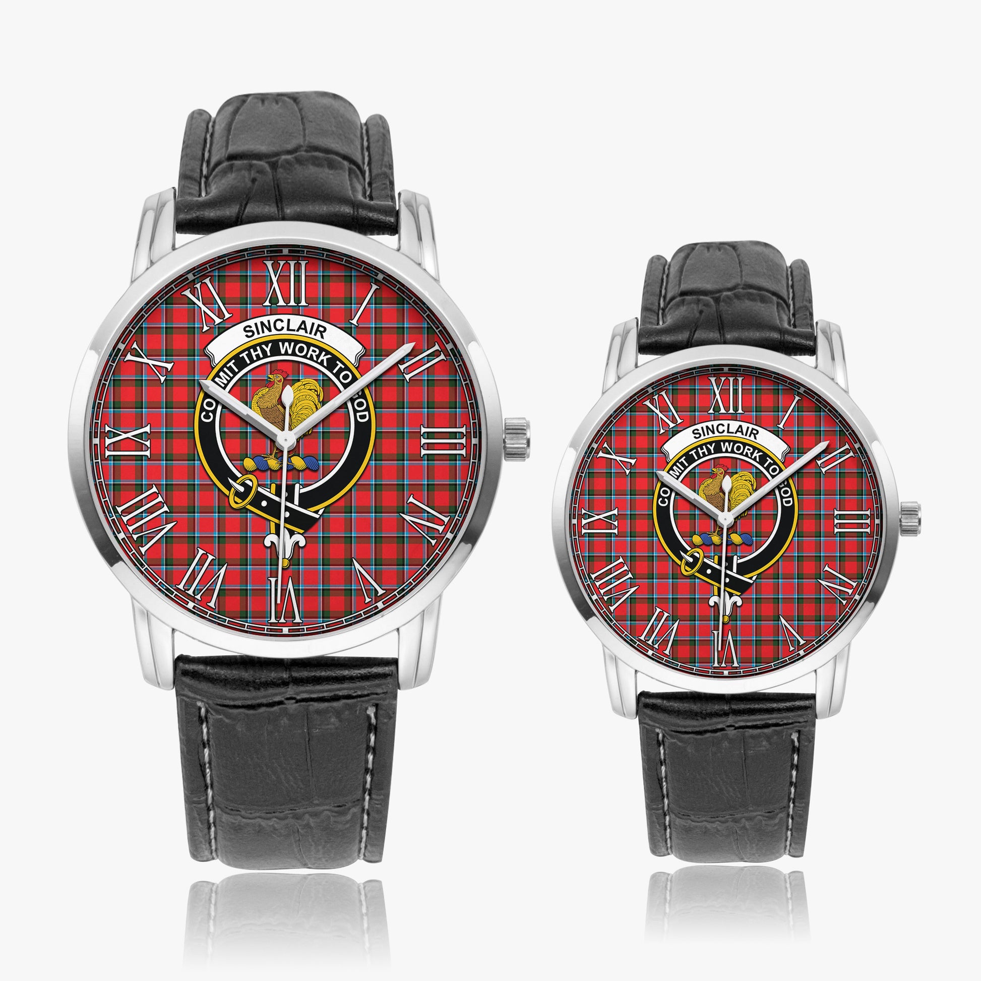 Sinclair Modern Tartan Family Crest Leather Strap Quartz Watch - Tartanvibesclothing