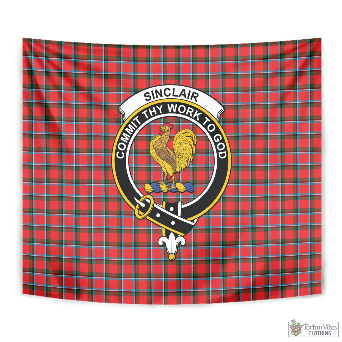 Tartan Vibes Clothing Sinclair Modern Tartan Tapestry Wall Hanging and Home Decor for Room with Family Crest