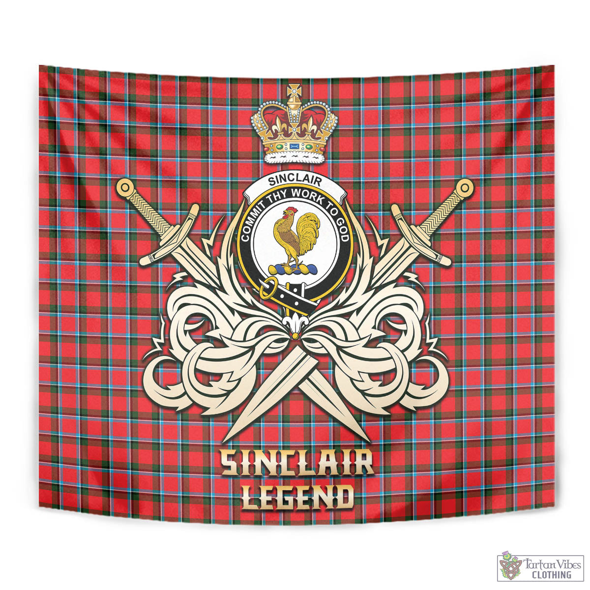 Tartan Vibes Clothing Sinclair Modern Tartan Tapestry with Clan Crest and the Golden Sword of Courageous Legacy