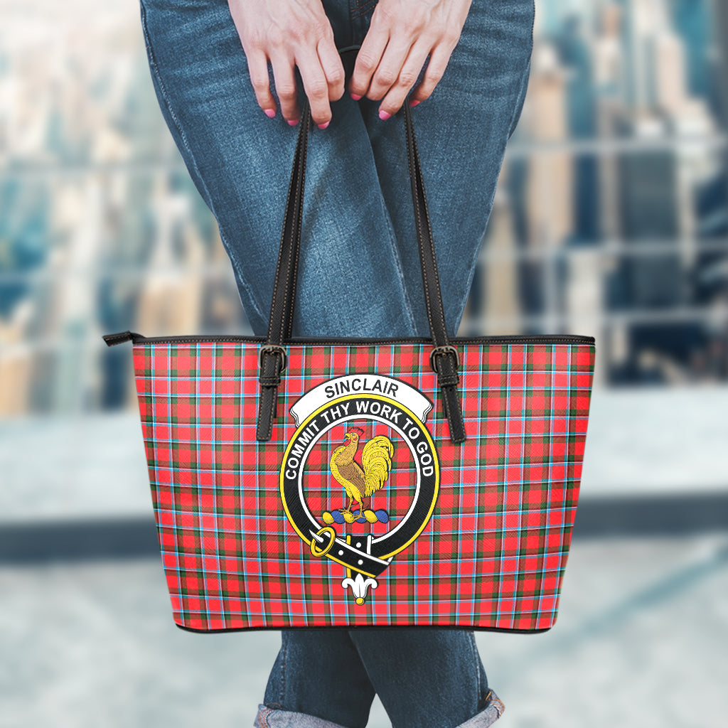 Sinclair Modern Tartan Leather Tote Bag with Family Crest - Tartan Vibes Clothing