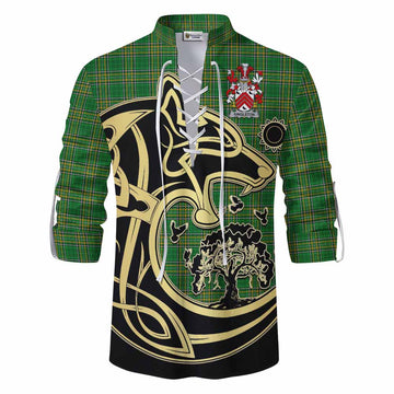 Singleton Irish Tartan Ghillie Kilt Shirt with Coat of Arms Celtic Wolf Style Men - Tartan Vibes Clothing