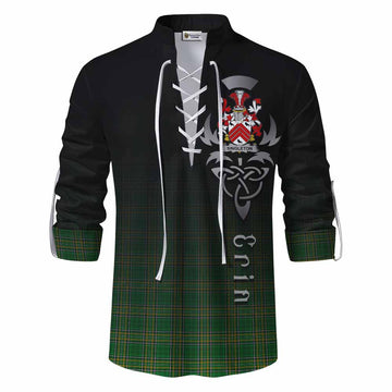 Singleton Irish Clan Ghillie Kilt Shirt with Coat of Arms Erin Go Bragh Celtic Inspired Men - Tartan Vibes Clothing