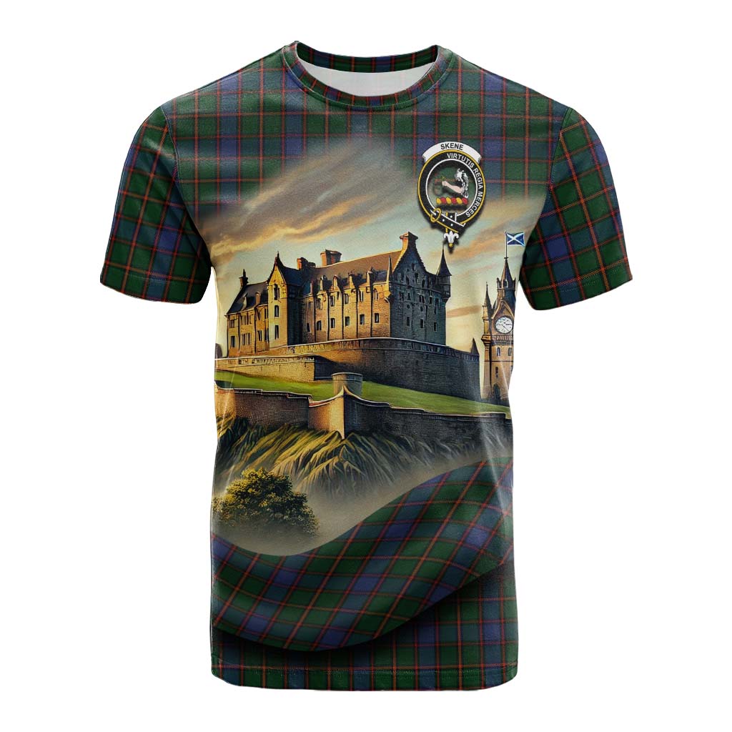 Skene Tartan Family Crest Cotton T-shirt with Scottish Ancient Castle Style Kid's Shirt - Tartan Vibes Clothing