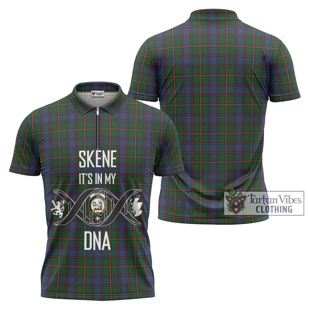 Skene Tartan Zipper Polo Shirt with Family Crest DNA In Me Style Unisex - Tartanvibesclothing Shop