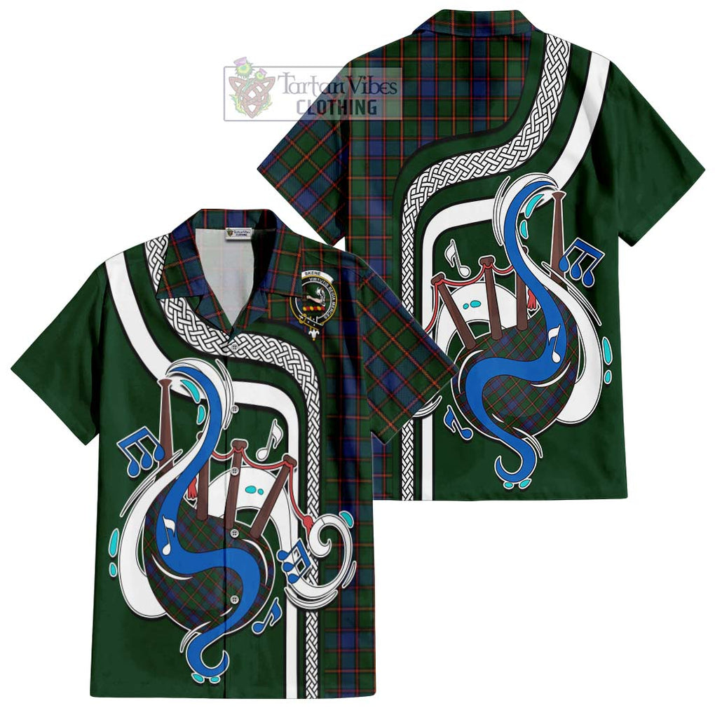 Skene Tartan Short Sleeve Button Shirt with Epic Bagpipe Style Kid - Tartanvibesclothing Shop