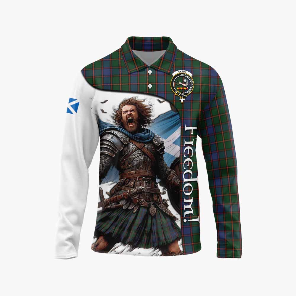 Tartan Vibes Clothing Skene Crest Tartan Long Sleeve Polo Shirt Inspired by the Freedom of Scottish Warrior