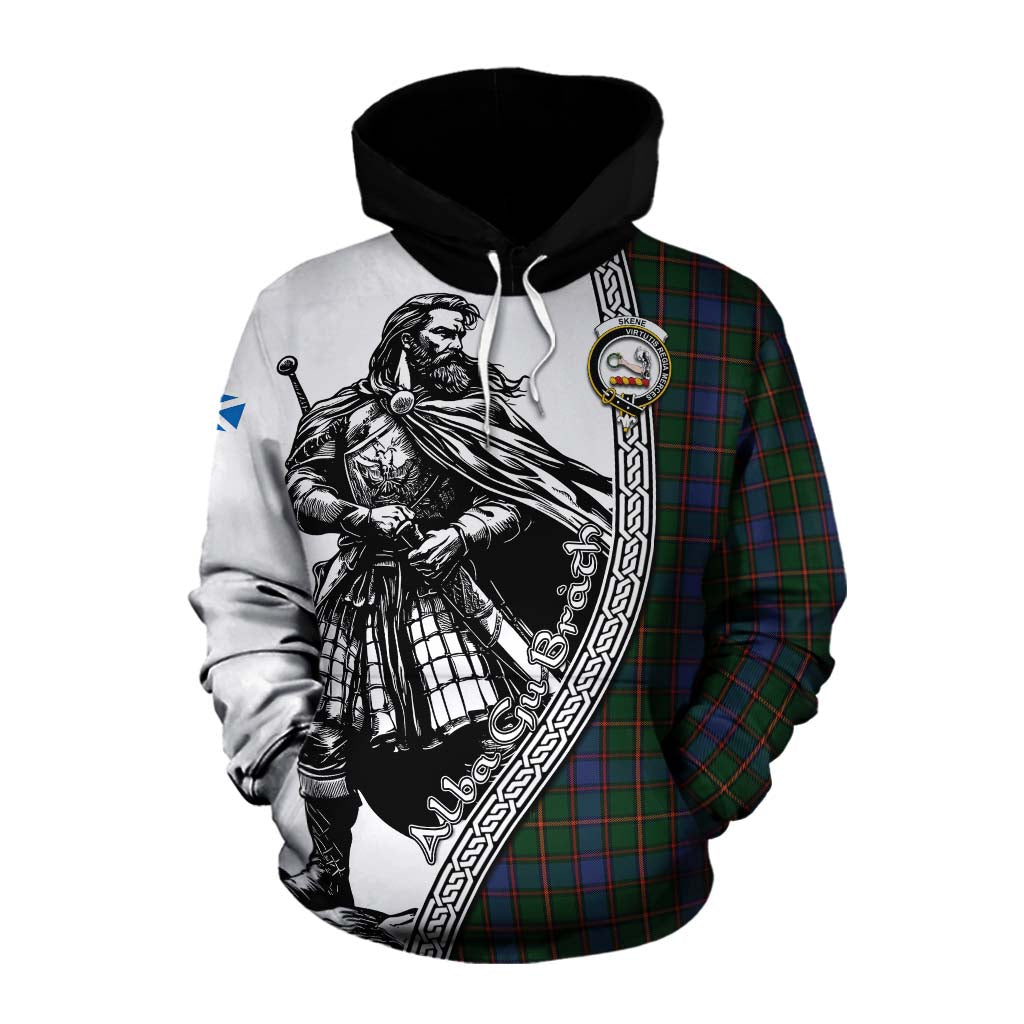 Tartan Vibes Clothing Skene Tartan Clan Crest Cotton Hoodie with Highlander Warrior Celtic Style