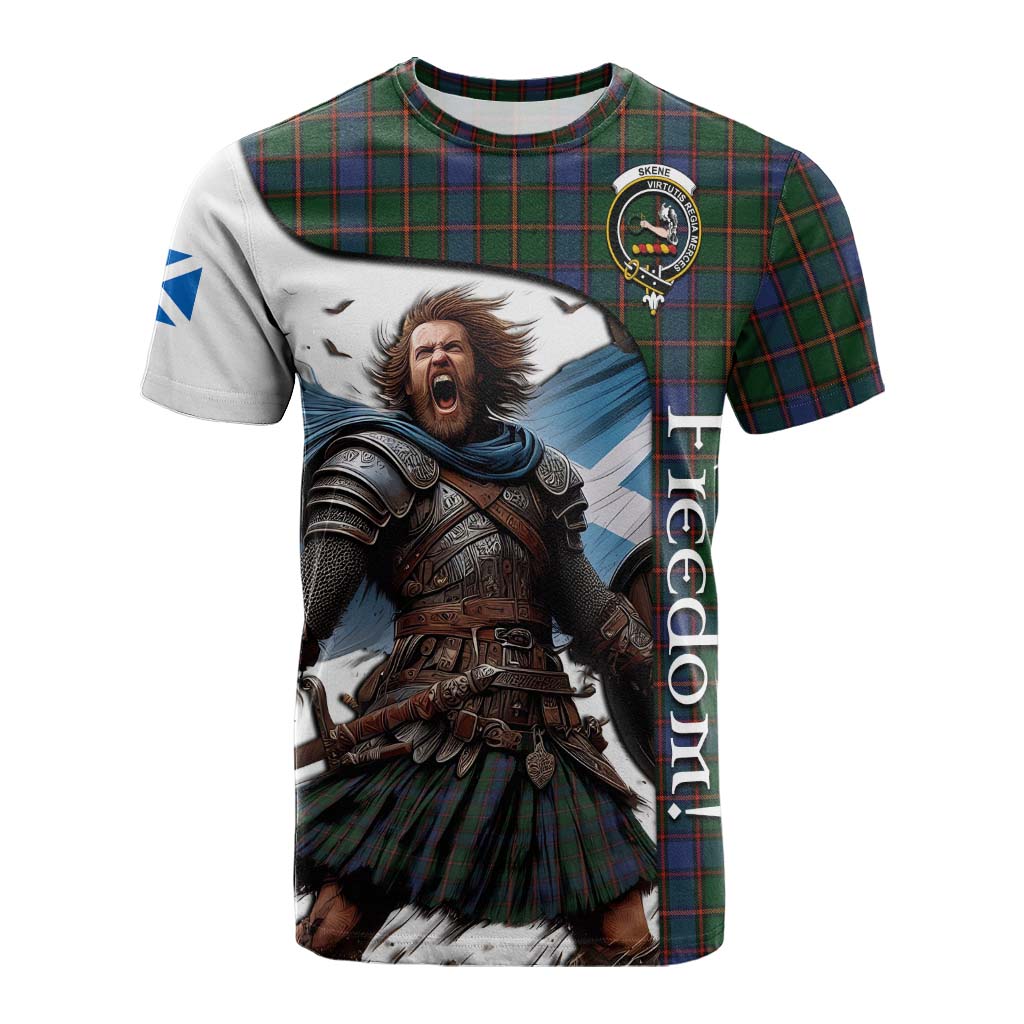 Tartan Vibes Clothing Skene Crest Tartan Cotton T-shirt Inspired by the Freedom of Scottish Warrior