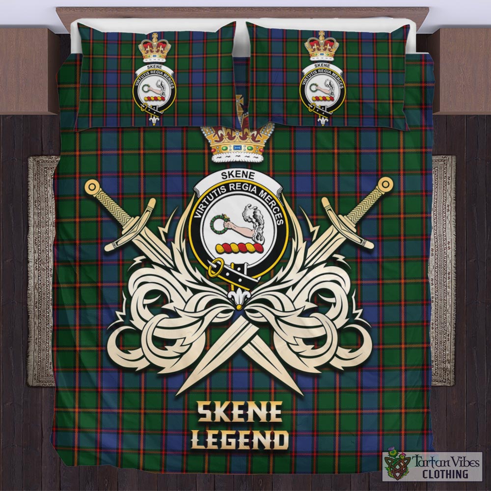 Tartan Vibes Clothing Skene Tartan Bedding Set with Clan Crest and the Golden Sword of Courageous Legacy