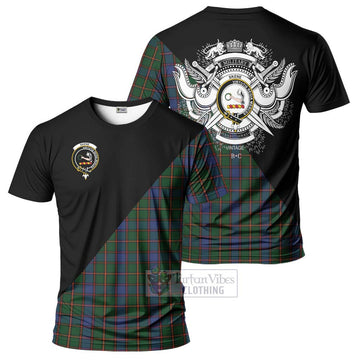 Skene Tartan T-Shirt with Family Crest and Military Logo Style