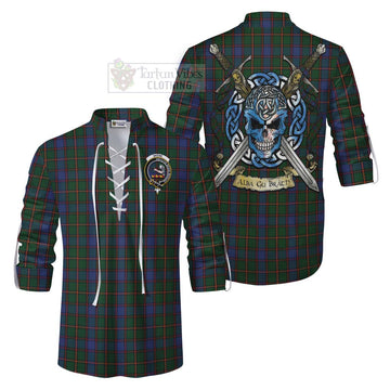 Skene Tartan Ghillie Kilt Shirt with Family Crest Celtic Skull Style