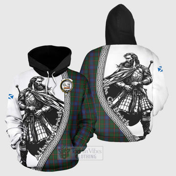 Skene Tartan Clan Crest Hoodie with Highlander Warrior Celtic Style