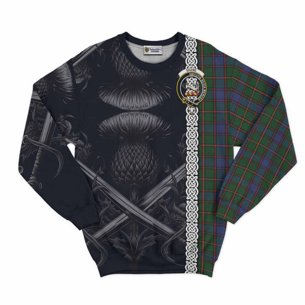 Tartan Vibes Clothing Skene Tartan Sweatshirt with Family Crest Cross Sword Thistle Celtic Vibes