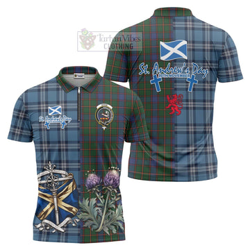 Skene Tartan Zipper Polo Shirt Happy St. Andrew's Day Half Tartan Style