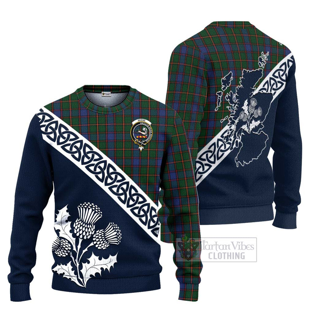 Tartan Vibes Clothing Skene Tartan Knitted Sweater Featuring Thistle and Scotland Map