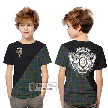 Skene Tartan Kid T-Shirt with Family Crest and Military Logo Style