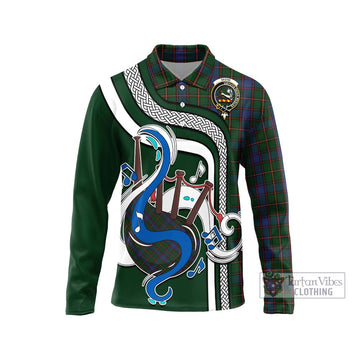 Skene Tartan Long Sleeve Polo Shirt with Epic Bagpipe Style