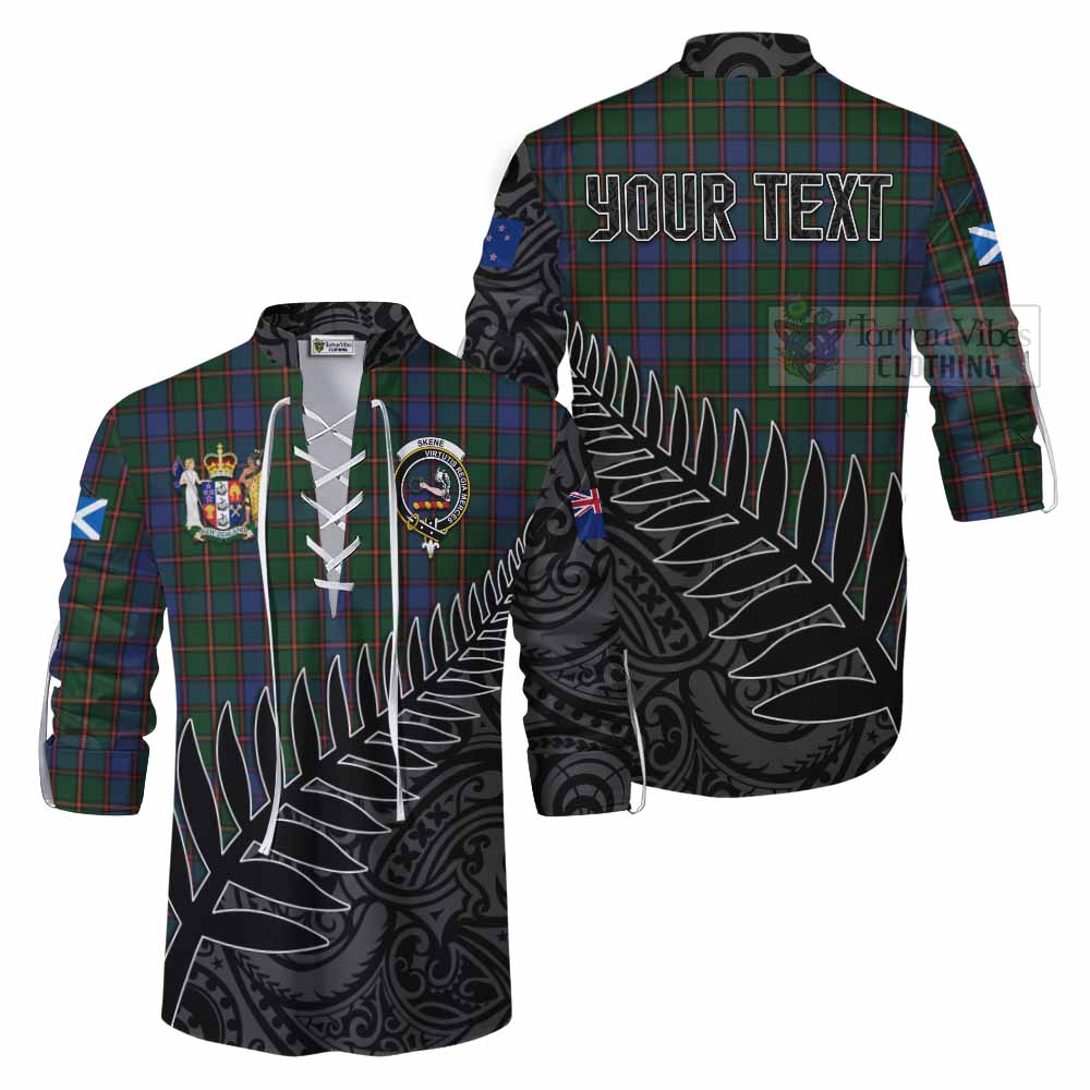 Tartan Vibes Clothing Skene Crest Tartan Ghillie Kilt Shirt with New Zealand Silver Fern Half Style