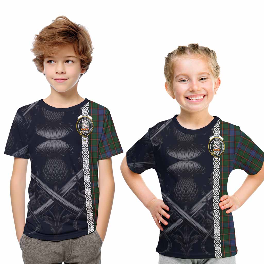 Tartan Vibes Clothing Skene Tartan Kid T-Shirt with Family Crest Cross Sword Thistle Celtic Vibes