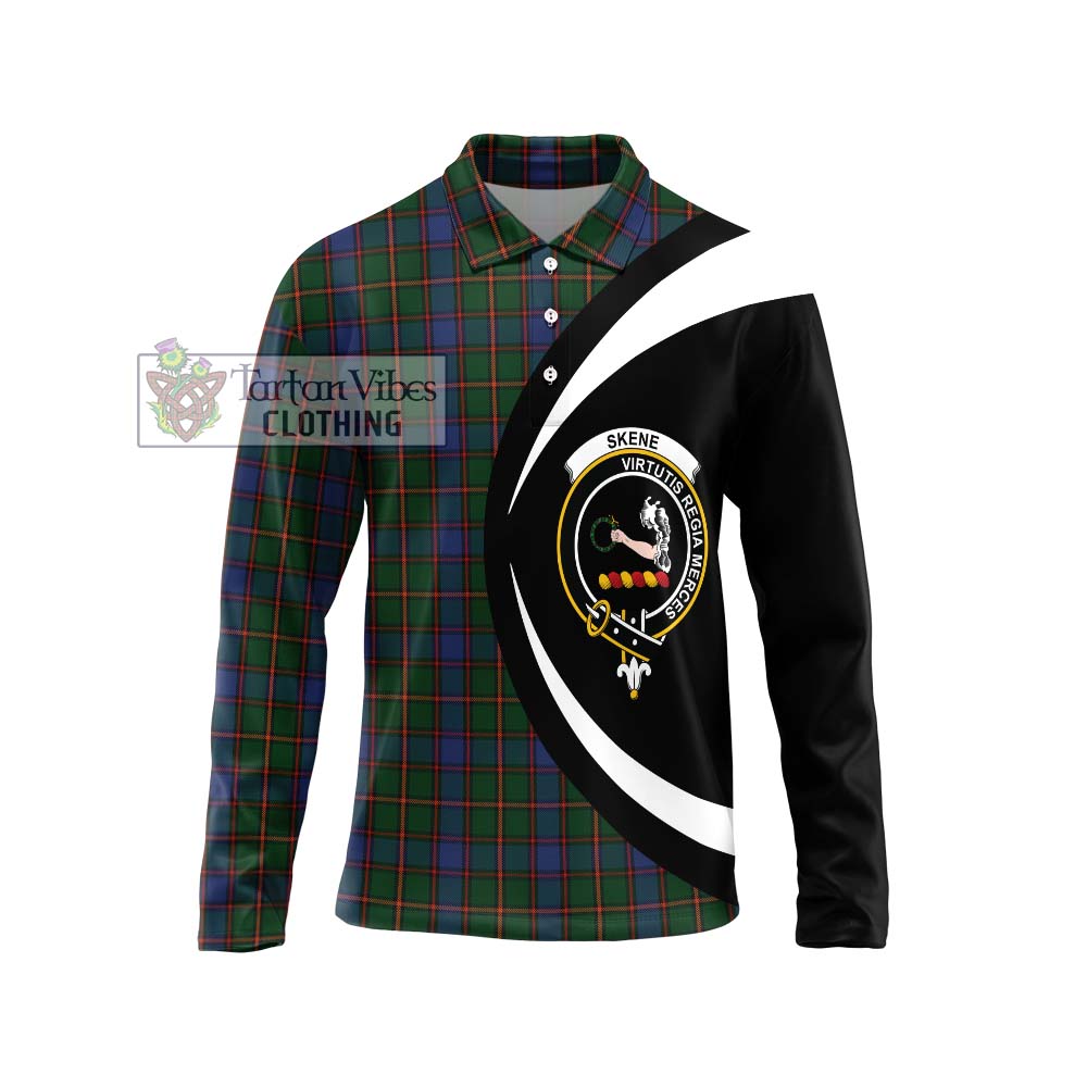 Skene Tartan Long Sleeve Polo Shirt with Family Crest Circle Style Unisex - Tartan Vibes Clothing